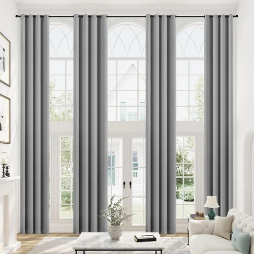 Vista 14 de mstexa Cortinas opacas beige para techo alto sala de estar, cortinas extralargas de lino sintético con ojales para cortinas de casa de 2 pisos