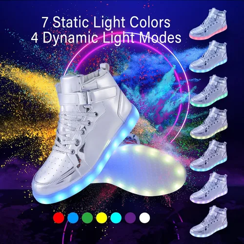 Vista 2 de Zapatos con luz LED para niños, tenis de caña alta para niños y niñas, zapatos de baile hip-hop para Halloween, fiesta de Navidad con carga USB