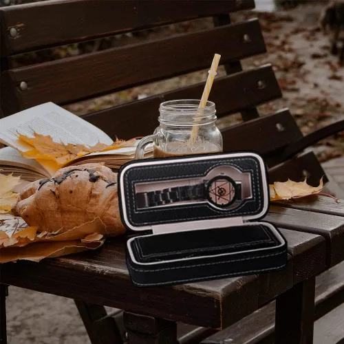 Vista 7 de Fundas de reloj de viaje para hombres, funda de almacenamiento de piel sintética con cremallera, organizador de relojes, 2 muescas de lugar, funda