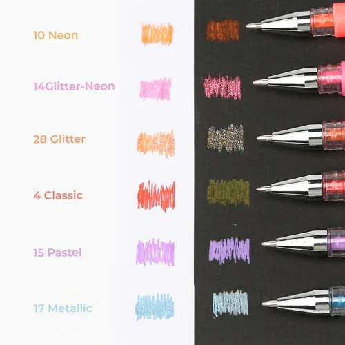 Vista 4 de Bolígrafos de gel para colorear para adultos, 88 colores, bolígrafos de gel con purpurina para artistas, 40% más de tinta con 88 recambios a juego