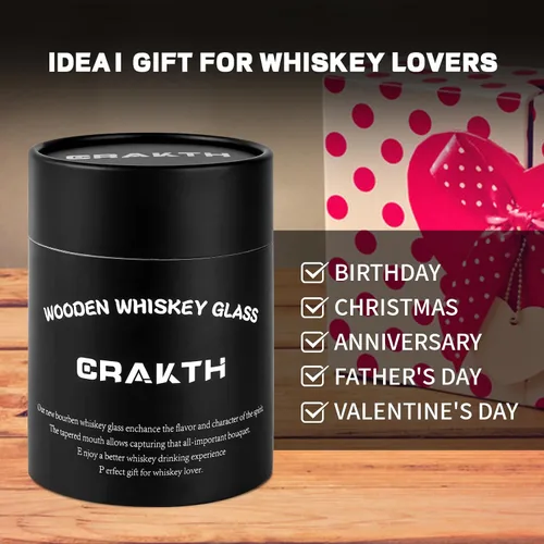 Vista 6 de CRAKTH Taza de vidrio de whisky de madera carbonizada, regalo de bourbon para hombres Vaso de madera Bourbon para beber, regalo de whisky