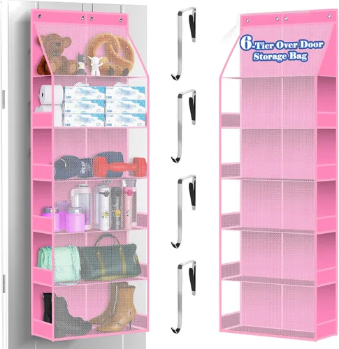 Vista 9 de PAULONE 1 paquete de organizador resistente para puerta, 6 grandes + 12 bolsillos de malla con capacidad de 40.4 kg, almacenamiento colgante que