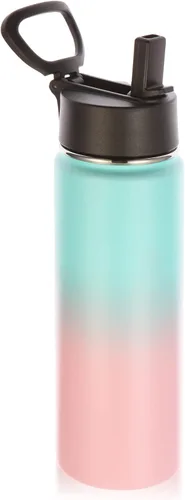 Vista 37 de Volhoply Botellas de agua aisladas de 22 onzas con tapa con popote, botella deportiva de acero inoxidable con asa, vasos de agua de viaje de metal