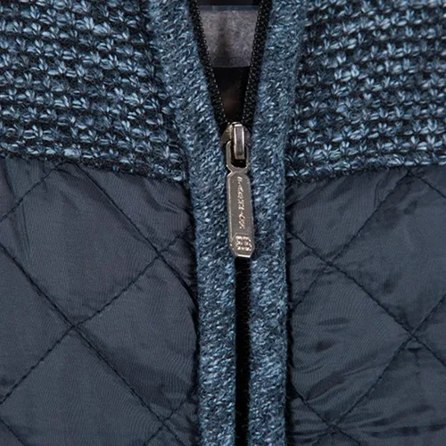 Vista 4 de LCMTWX Chaqueta térmica gruesa de invierno para hombre, cuello alto, suéter de empalme de punto, abrigo casual, elegante acolchado para hombre