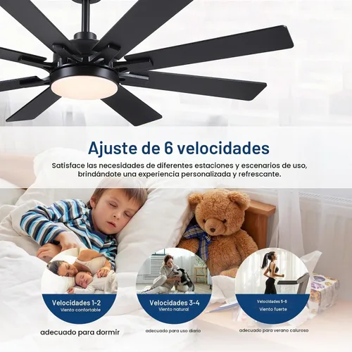 Vista 5 de Kviflon - Ventiladores de techo de 52 pulgadas con luces y control remoto/APP, ventilador de techo moderno para dormitorio, sala de estar, patio
