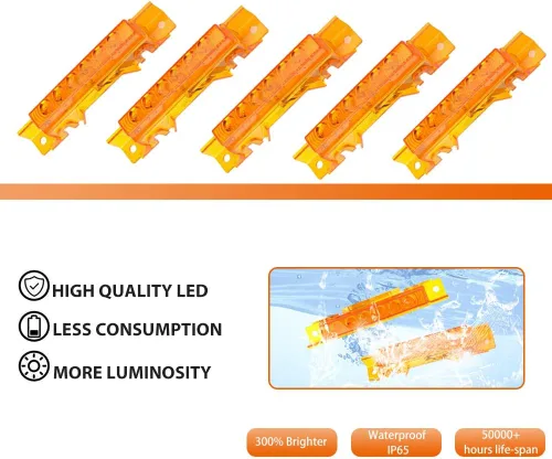 Vista 2 de ADIIL 5 luces de marcador de techo de cabina para camiones Volvo 2004 VN Luces ámbar con lente ámbar