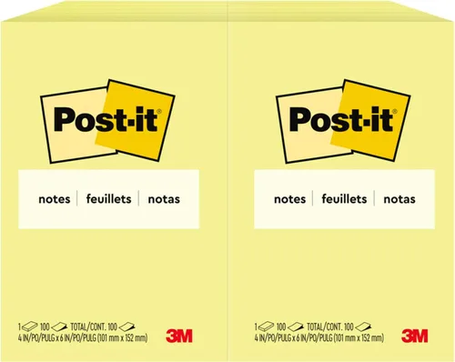 Vista 10 de Post-it Notas, 4 x 6 pulgadas, notas adhesivas favoritas #1 de Estados Unidos, amarillo canario, 12 blocs por paquete