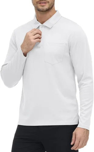 Vista 2 de Rdruko Polo para hombre con bolsillo de manga larga de secado rápido para golf al aire libre con cuello