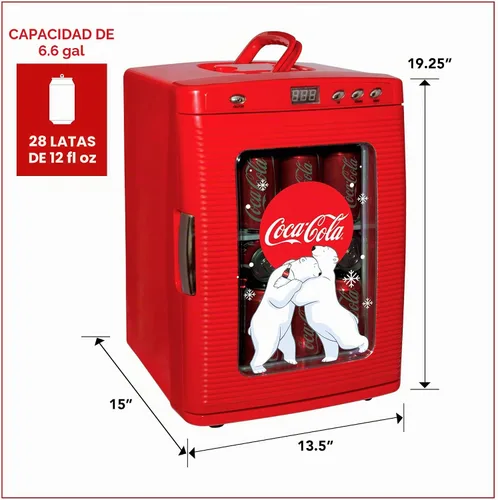 Vista 6 de Mini refrigerador retro de 25 L de Coca-Cola con diseño de oso polar, enfriador/calentador portátil para aperitivos, bebidas, cuidado de la piel