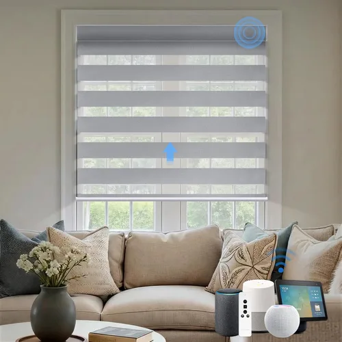 Vista 35 de Persianas motorizadas de cebra, persianas automáticas de oscurecimiento del 85% para ventanas interiores compatibles con HomeKit, Alexa, Google