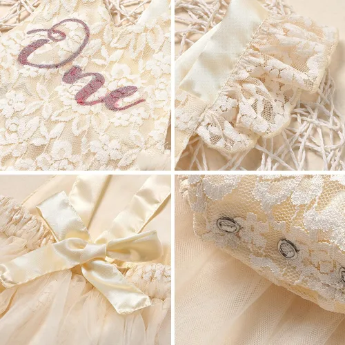 Vista 4 de ODASDO Conjunto de ropa de 2 piezas con diadema para el primer cumpleaños de niña con encaje tutú y tul