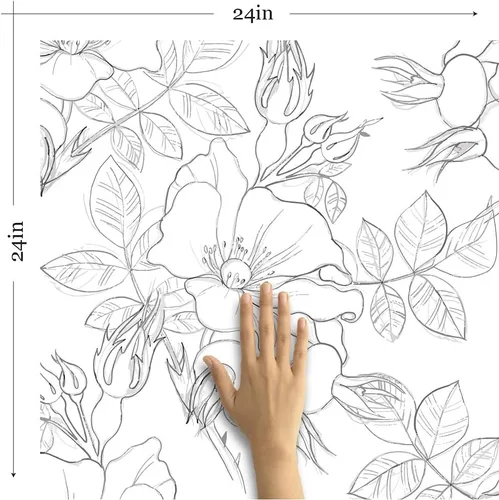 Vista 5 de Walls By Me Papel tapiz extraíble con estampado floral de carbón y blanco de 2198-2 pies x 4 pies
