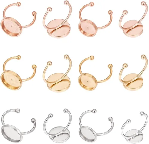 Vista 8 de UNICRAFTALE 18 unidades, 3 colores, 3 tamaños, anillos en blanco, anillos de dedo base de 4/6/0.315 in, base de anillo de acero inoxidable, base