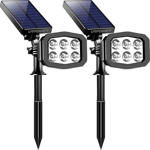 Vista 14 de URPOWER Luces solares para exteriores, focos solares 2 en 1 impermeables con 2 modos de iluminación, focos solares ajustables con encendido y Blanco