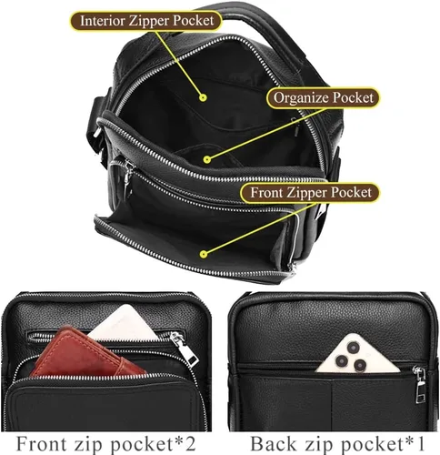 Vista 7 de KPYWZER Bolso de hombro de cuero genuino para hombres pequeños, bolso de mensajero, bolso bandolera bandolera para hombre para negocios