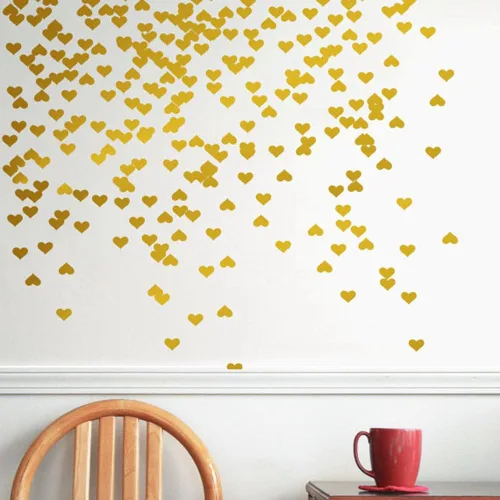 Vista 3 de Amaonm - 72 calcomanías de pared de corazón dorado brillante removibles, calcomanías de vinilo para decoración de pared para paredes del hogar
