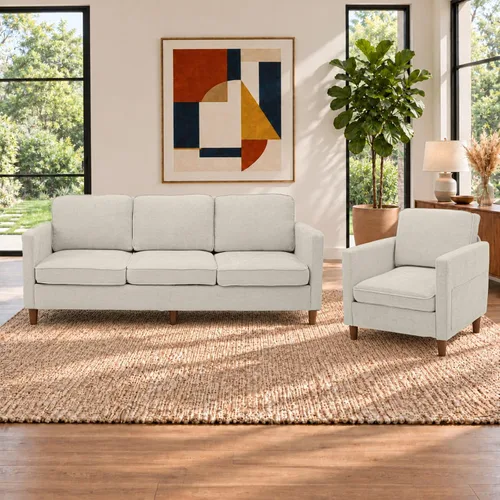 Vista 46 de Kingfun Juego de 2 sillas decorativas, sillas de sala de estar, sillón de lectura de mediados de siglo, felpilla con pie de madera maciza