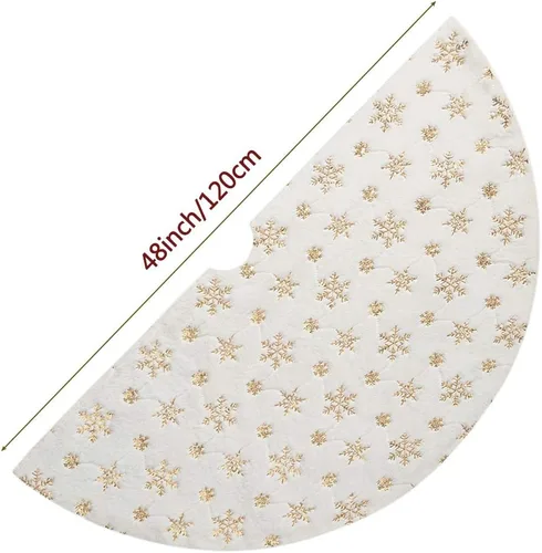 Vista 7 de Sattiyrch - Falda de árbol de Navidad con lentejuelas de 48 pulgadas, blanca suave y gruesa con decoraciones de copos de nieve dorados para árbol