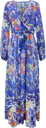 Vista 3 de lvenzse Vestido largo bohemio de gasa con cuello en V y estampado floral para mujer