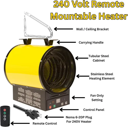 Vista 9 de Dura Heat calentador de aire eléctrico, 13,640 BTU- EUH4000R. 6-20P Plug, Electric Industrial Garage Heater, Workshop, Wall & Ceiling Mount, Steel