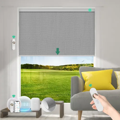 Vista 15 de Persianas motorizadas con control remoto [motor 100% opacas y silencioso] Persianas inteligentes compatibles con Alexa Google HomeKit, persianas