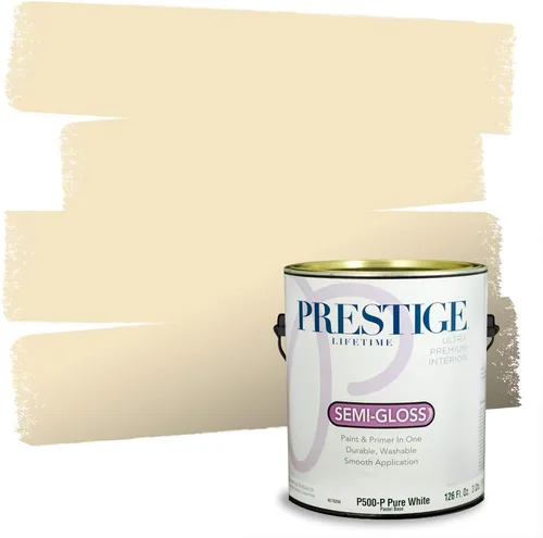 Vista 282 de PRESTIGE Pinturas de pintura exterior e imprimación en uno, 1 galón, plano, combinación comparable de Benjamin Moore* Manzanilla*