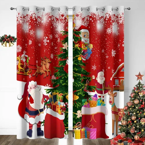 Vista 14 de Cortinas rojas de Navidad para sala de estar, juego de 2 paneles, cortinas de ventana de terciopelo rojo de 63 pulgadas de largo, cortinas