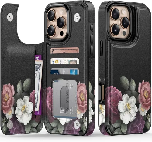 Vista 256 de LETO para iPhone 15 Pro Funda tipo cartera - Tapa tipo folio con patada - Diseños de moda - Tarjetero - Funda protectora para mujeres y niñas - 6.1