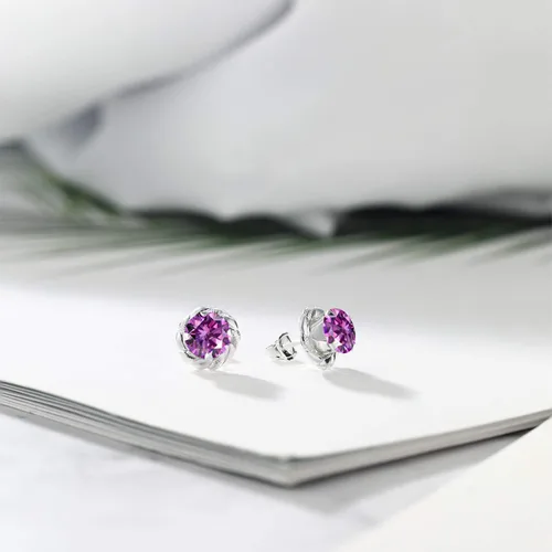 Vista 385 de Gem Stone King Aretes de plata de ley 925 de 0.236 in con piedra natal redonda para mujer