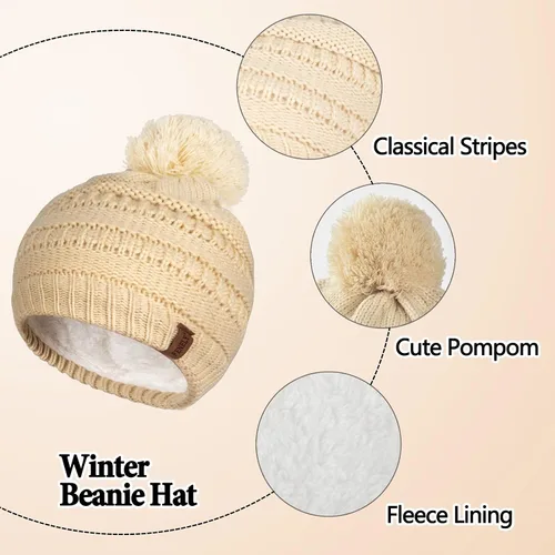 Vista 2 de Conjunto de gorro de invierno para niños, bufanda y guantes con forro polar para niñas de 1 a 5 años