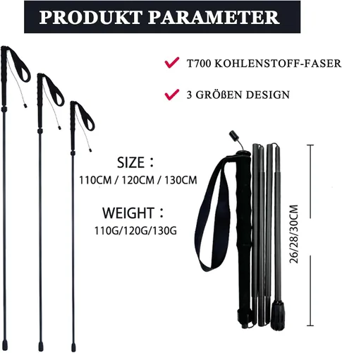 Vista 2 de 5-Section Carbon Fiber Trekking Poles, Lightweight and Durable 2-Pack, Foldable, Straight Grip, Suitable for Hiking, Trekking and Mountaineering