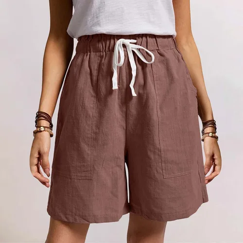 Vista 2 de Solid Sport Shorts Women Casual Drawstring Exercise Work Shorts for Women Pants High Waist Active Shorts Trousers Coffee