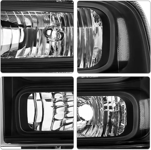 Vista 6 de SOCKIR - Juego de faros compatible con Ford F250 F350 F450 F550 Super Duty 1999-2004 / Ford Excursion 2000-2004, carcasa negra, reflector