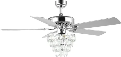 Vista 9 de JONATHAN Y Ventilador de techo cromado de 52 pulgadas con 3 luces y cristal, ventilador de arce plateado y blanco reversible de 5 aspas con control