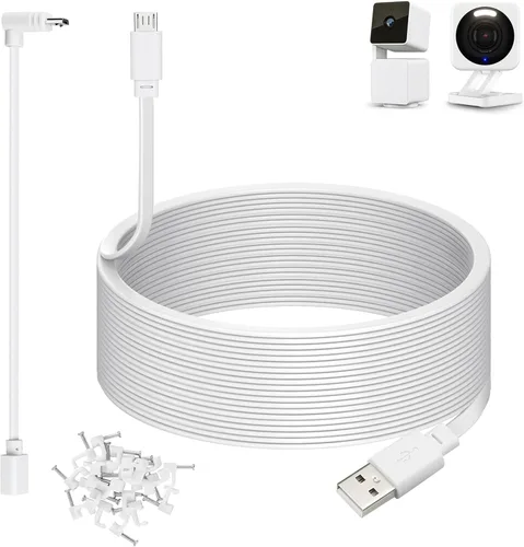 Vista 9 de 50ft Power Cable for Wyze Cam v4, Pan v3, OG, v3 and v3 Pro Gameras, Black Negro