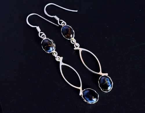 Vista 4 de Hermosa piedra de Pietersite 925 plata esterlina sólida cuelga los pendientes, joyería del diseñador, regalo del aniversario FSJ-5061