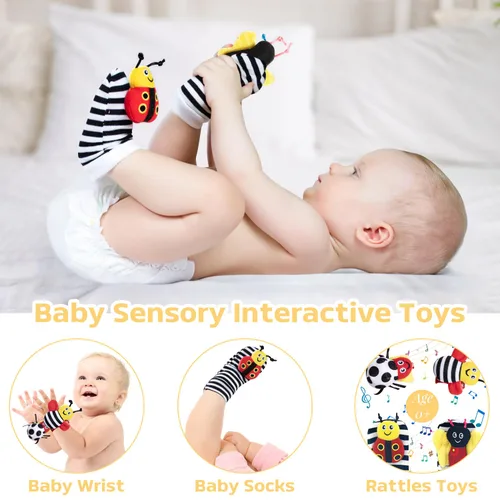Vista 2 de iAOVUEBY Conjunto de regalo para bebé para recién nacido, canasta de regalos para baby shower de abeja, libro para bebé de alto contraste, juguetes