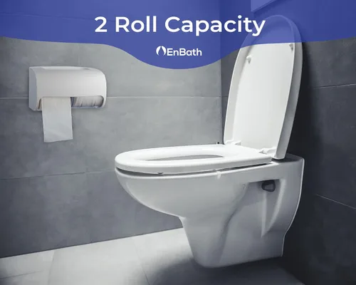 Vista 2 de Dispensador de papel higiénico comercial de montaje en pared, doble (2 rollos) con bloqueo de papel higiénico (blanco) compacto de dos rollos