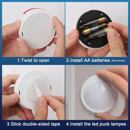 Vista 7 de Luces de disco con control remoto, 13 colores intercambiables, luces LED de disco con pilas, regulables, para debajo del gabinete, con 1 control