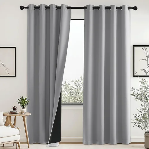 Vista 26 de PONY DANCE Cortinas opacas 100% blancas y negras de 63 pulgadas de largo para sala de estar, estilo moderno, cortinas degradadas con aislamiento