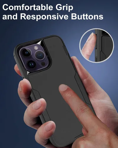 Vista 5 de Funda para iPhone 14 Pro Max, con protector de pantalla de vidrio templado, carcasa resistente a prueba de golpes con cubierta de puerto de carga