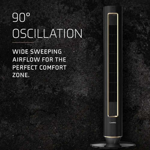 Vista 5 de Ventilador de torre Lasko Pinnacle de 40", para el hogar, flujo de aire de 32 pies/s, silencioso de 24dB, oscilación de 90°, ventilador de pie