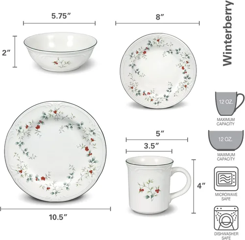 Vista 9 de Pfaltzgraff 5072007 Winterberry Holiday - Vajilla de 16 piezas, servicio para 4, color blanco