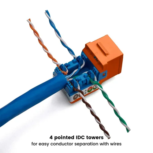 Vista 70 de TRUE CABLE Conector Keystone Cat5e, sin blindaje (UTP), perforado de 90 grados, PoE++ (4PPoE) 100W, certificación UL, verificado ETL, certificado