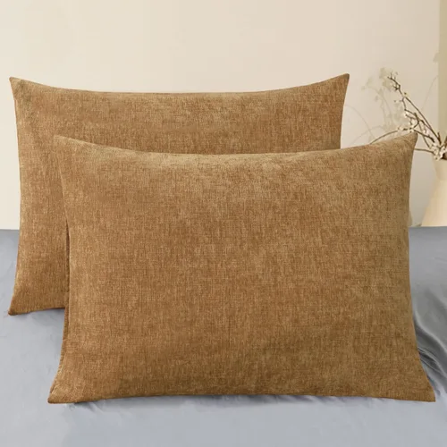 Vista 108 de CaliTime - Paquete de 2 fundas de almohada acogedoras para sofá, decoración del hogar, felpilla suave teñida sólida, 16 x 16 pulgadas, marrón Marrón
