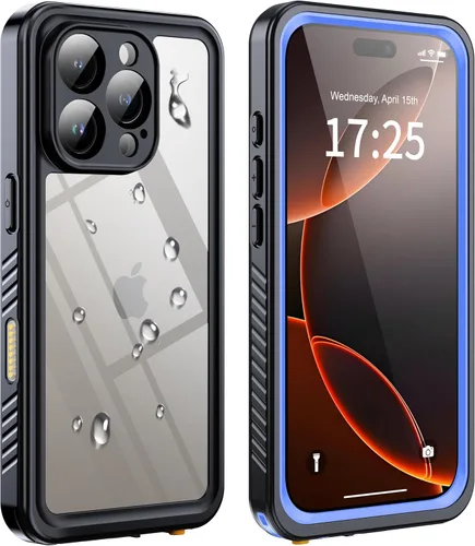 Vista 43 de ANTSHARE Funda impermeable IP68 para iPhone 16, negro/transparente Lente incorporada/protector de pantalla, protección militar contra caídas, funda