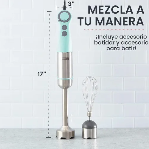 Vista 5 de Dash Chef Series - Batidora de mano de inmersión de 5 velocidades con cuchillas de acero inoxidable, accesorio para batidora y guía de recetas