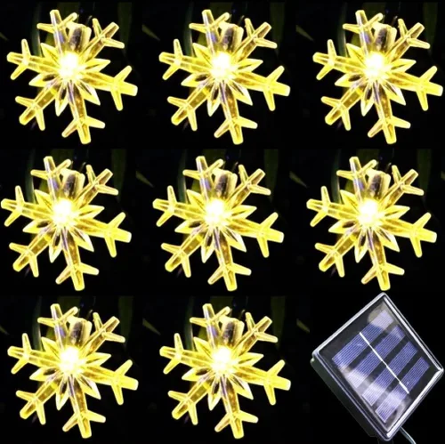 Vista 12 de Guirnalda de luces solares de Navidad para exteriores, impermeables, 30 LED, 20 pies, copos de nieve, luces de hadas de Navidad con 8 modos
