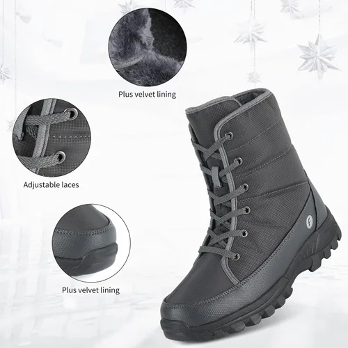 Vista 2 de FASTARDM Botas de nieve de invierno cálidas e impermeables para hombre y botas antideslizantes para senderismo cálidas e impermeables