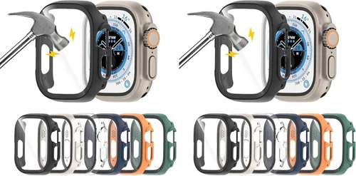 Vista 10 de Juego de 6 fundas para Apple Watch 40 mm SE 2 (2024) Series 6, Series 5, Series 4 con protector de pantalla de vidrio templado, funda protectora
